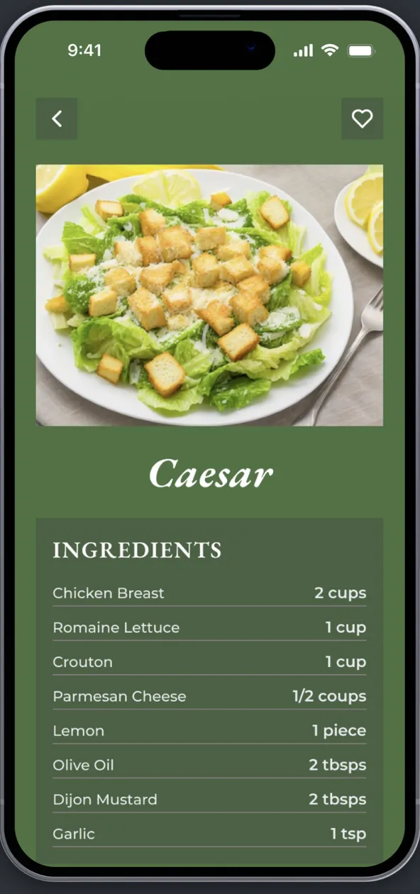 A recipe page listing ingredients and their exact quantities